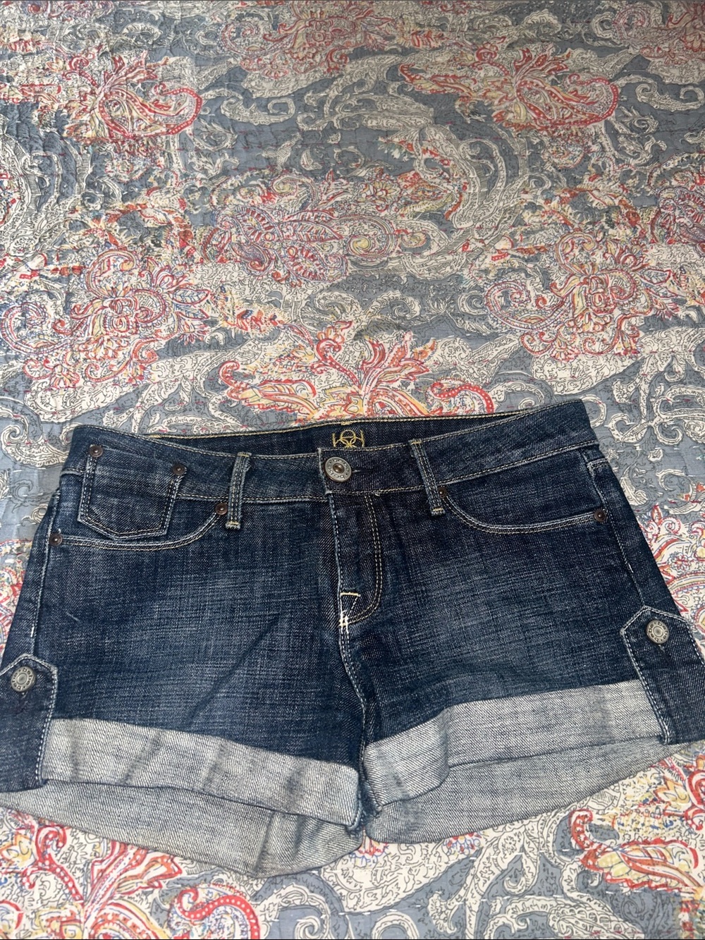 bebe Dark Blue Denim Cuffed Women's Shorts